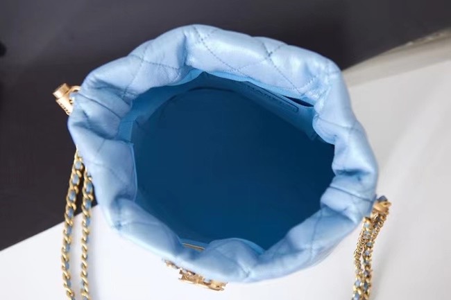Chanel Drawstring Bag Grained Calfskin & Gold Metal AS2859 light blue