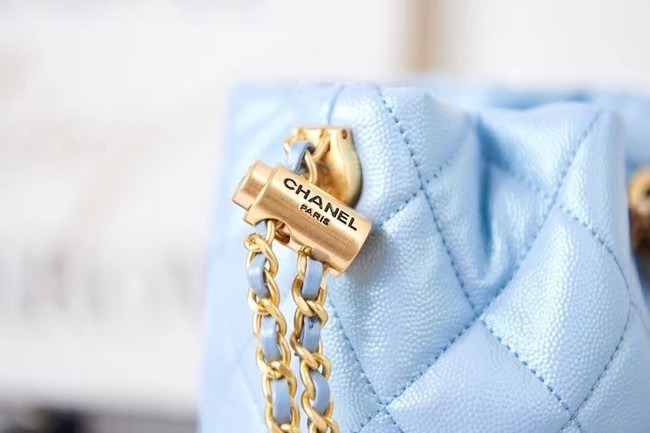 Chanel Drawstring Bag Grained Calfskin & Gold Metal AS2859 light blue