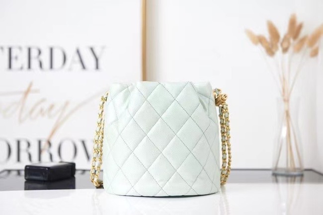 Chanel Drawstring Bag Grained Calfskin & Gold Metal AS2859 light green