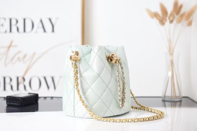 Chanel Drawstring Bag Grained Calfskin & Gold Metal AS2859 light green