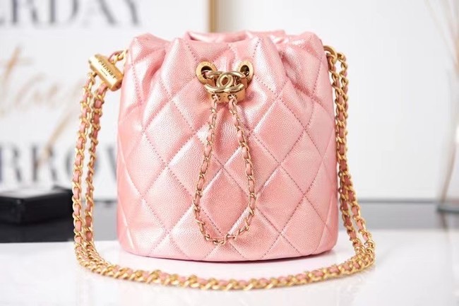 Chanel Drawstring Bag Grained Calfskin & Gold Metal AS2859 pink