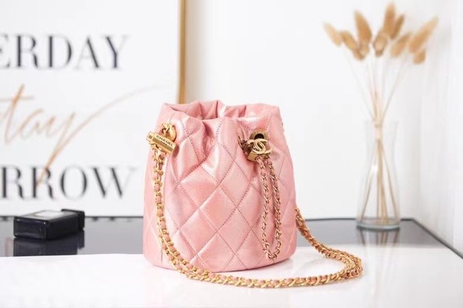 Chanel Drawstring Bag Grained Calfskin & Gold Metal AS2859 pink