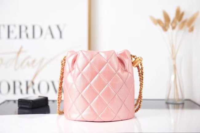 Chanel Drawstring Bag Grained Calfskin & Gold Metal AS2859 pink