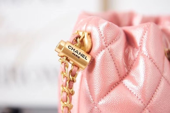 Chanel Drawstring Bag Grained Calfskin & Gold Metal AS2859 pink