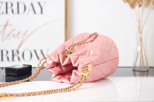 Chanel Drawstring Bag Grained Calfskin & Gold Metal AS2859 pink