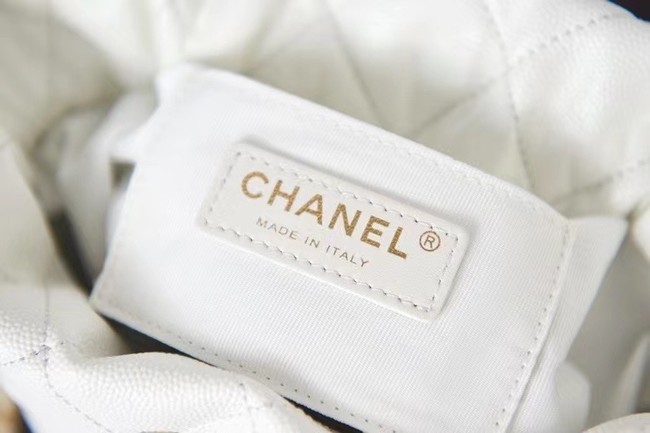 Chanel Drawstring Bag Grained Calfskin & Gold Metal AS2859 white