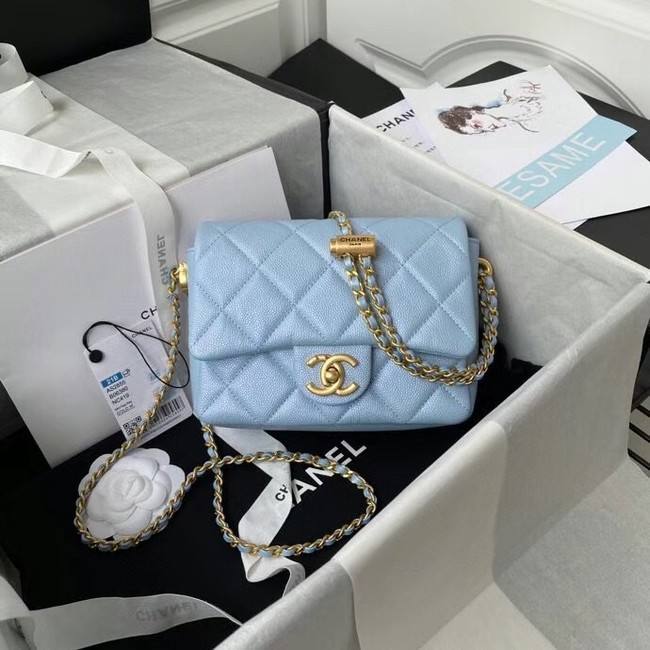 Chanel Flap Shoulder Bag Grained Calfskin AS2855 sky blue