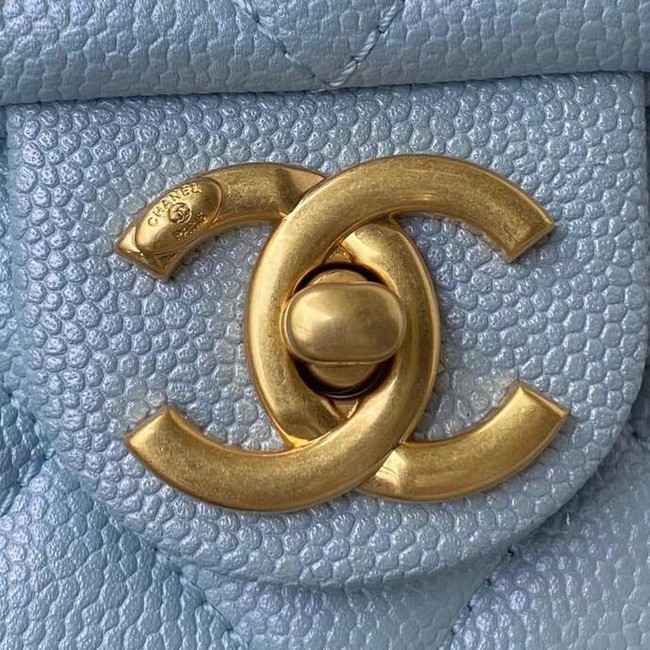 Chanel Flap Shoulder Bag Grained Calfskin AS2855 sky blue