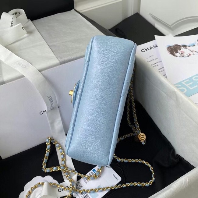 Chanel Flap Shoulder Bag Grained Calfskin AS2855 sky blue