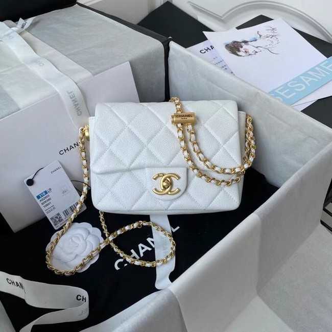 Chanel Flap Shoulder Bag Grained Calfskin AS2855 white