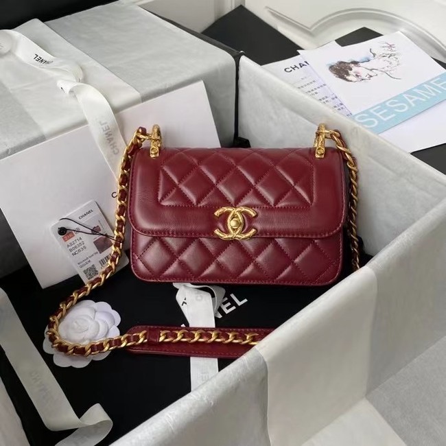 Chanel small Flap Shoulder Bag Original leather AS2714 Wine