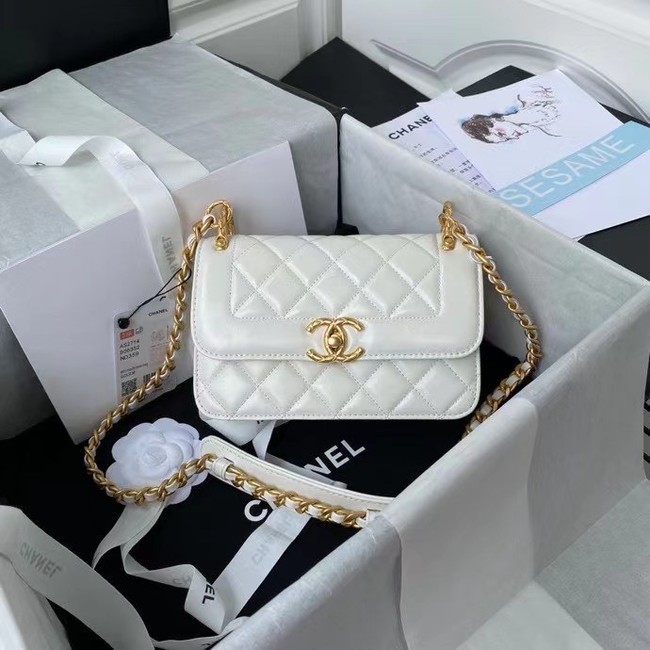 Chanel small Flap Shoulder Bag Original leather AS2714 white