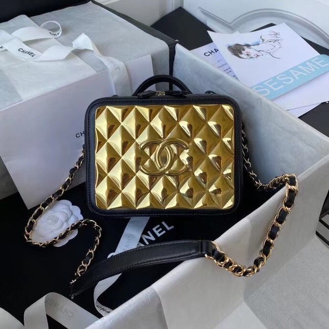 Chanel Lambskin Crystal Calfskin & Gold-Tone Metal Cosmetic Bag AS2900 black