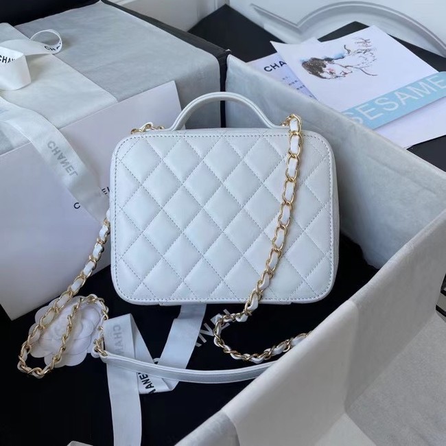 Chanel Lambskin Crystal Calfskin & Gold-Tone Metal Cosmetic Bag AS2900 white