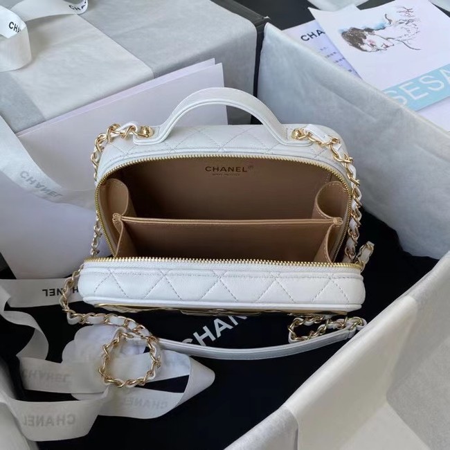 Chanel Lambskin Crystal Calfskin & Gold-Tone Metal Cosmetic Bag AS2900 white