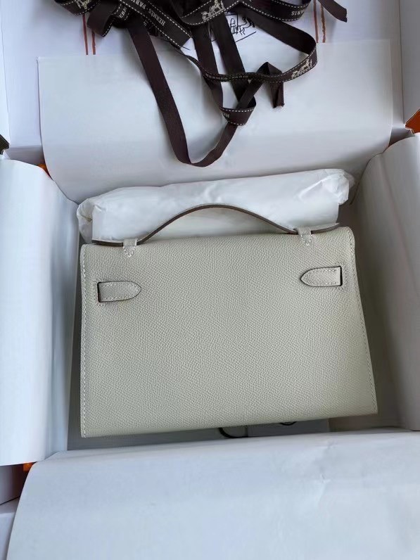 Hermes Original Epsom Leather KEL2278 Chalk&Silver-Tone Metal