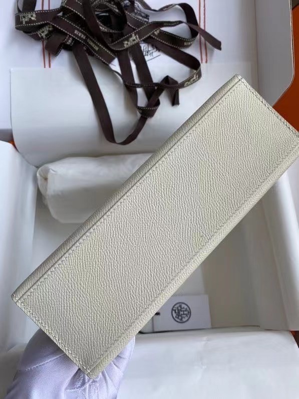 Hermes Original Epsom Leather KEL2278 Chalk&Silver-Tone Metal