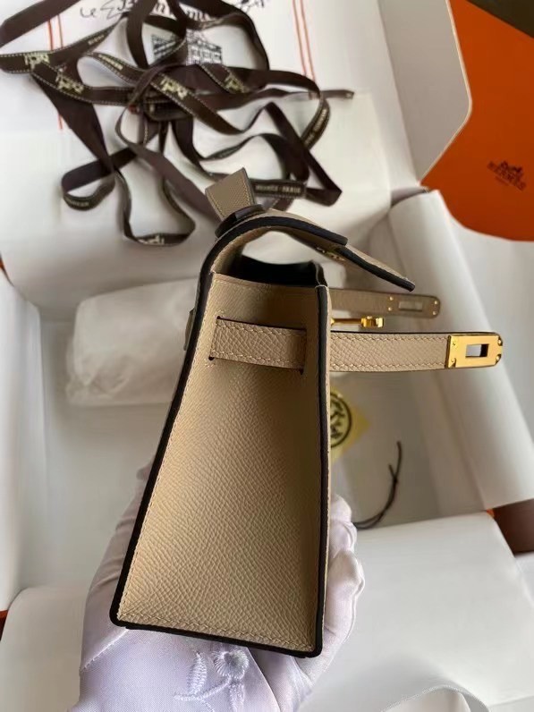 Hermes Original Epsom Leather KEL2278 grey&gold-Tone Metal