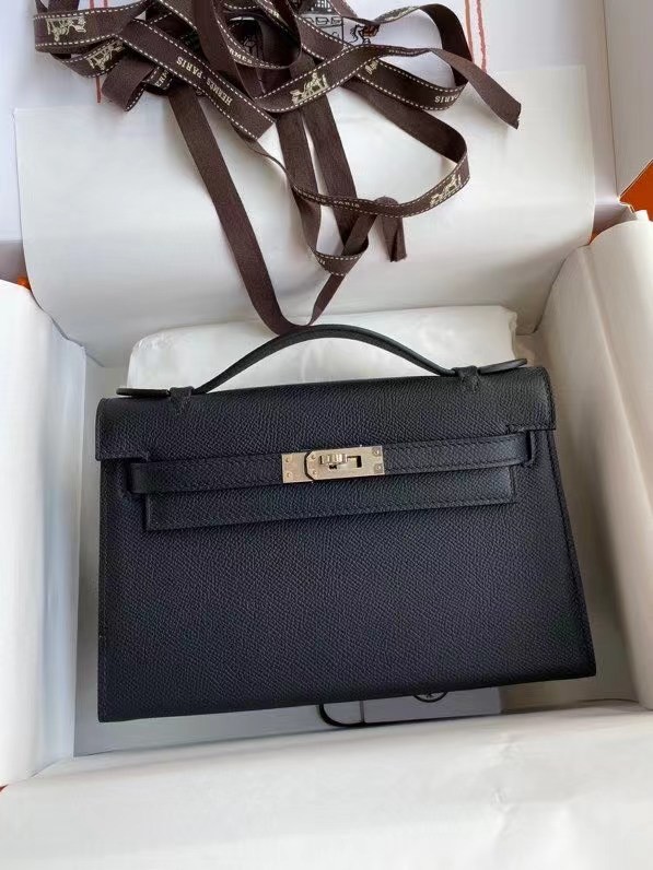 Hermes Original Epsom Leather KEL2278 black&Silver-Tone Metal