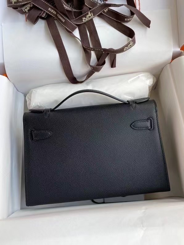 Hermes Original Epsom Leather KEL2278 black&Silver-Tone Metal