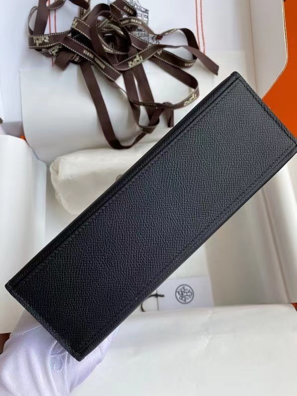 Hermes Original Epsom Leather KEL2278 black&Silver-Tone Metal