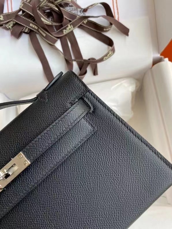 Hermes Original Epsom Leather KEL2278 black&Silver-Tone Metal