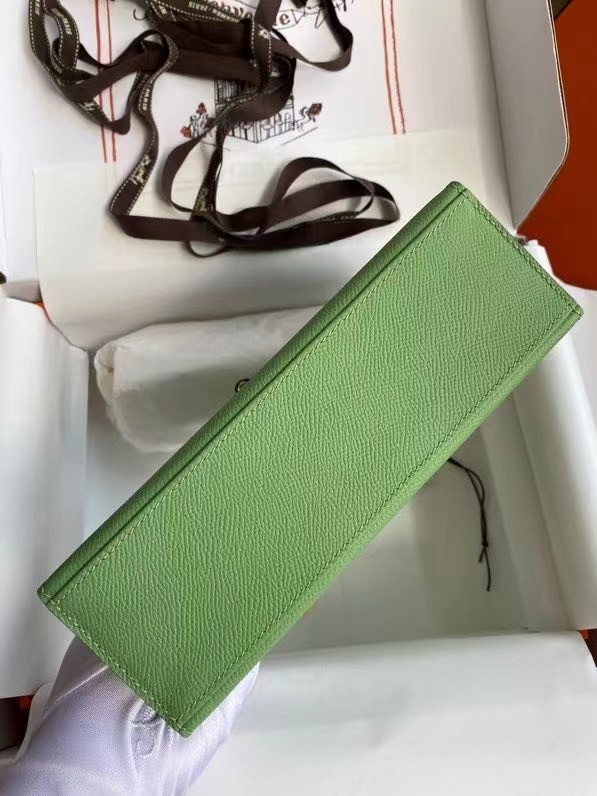 Hermes Original Epsom Leather KEL2278 green&Silver-Tone Metal