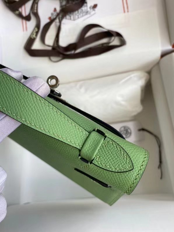 Hermes Original Epsom Leather KEL2278 green&Silver-Tone Metal