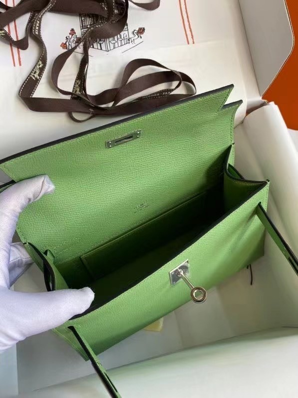 Hermes Original Epsom Leather KEL2278 green&Silver-Tone Metal