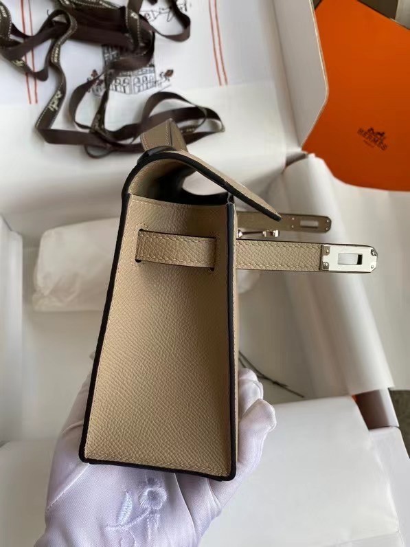 Hermes Original Epsom Leather KEL2278 grey&Silver-Tone Metal