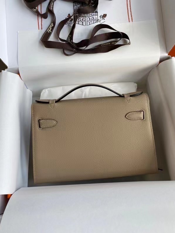 Hermes Original Epsom Leather KEL2278 grey&Silver-Tone Metal