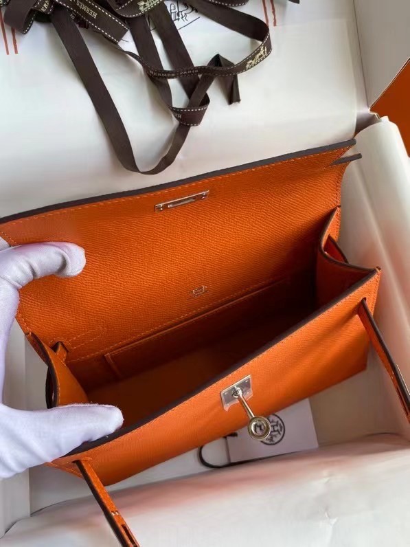 Hermes Original Epsom Leather KEL2278 orange&Silver-Tone Metal