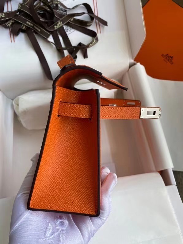 Hermes Original Epsom Leather KEL2278 orange&Silver-Tone Metal