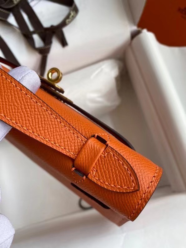 Hermes Original Epsom Leather KEL2278 orange&gold-Tone Metal