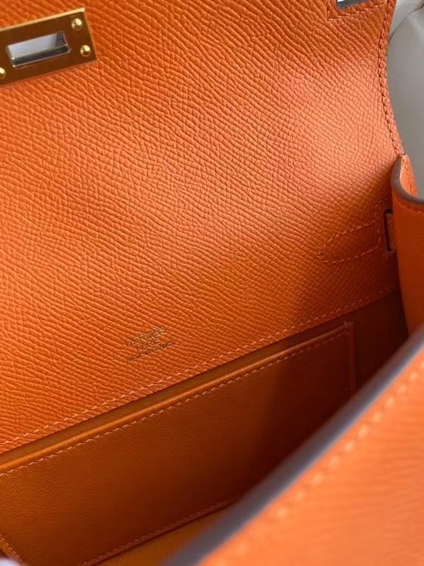 Hermes Original Epsom Leather KEL2278 orange&gold-Tone Metal