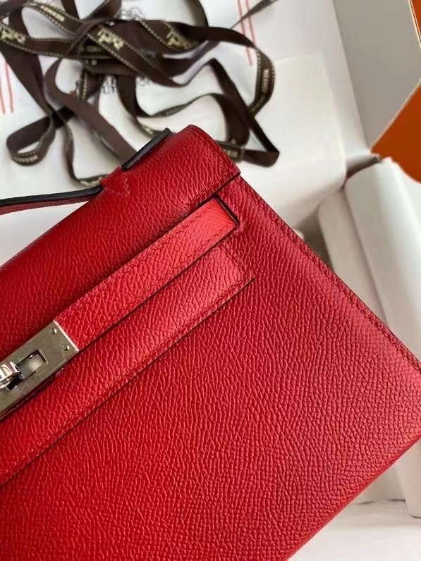 Hermes Original Epsom Leather KEL2278 red&Silver-Tone Metal