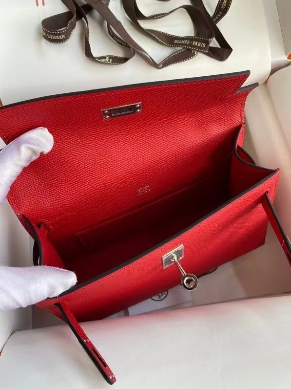 Hermes Original Epsom Leather KEL2278 red&Silver-Tone Metal