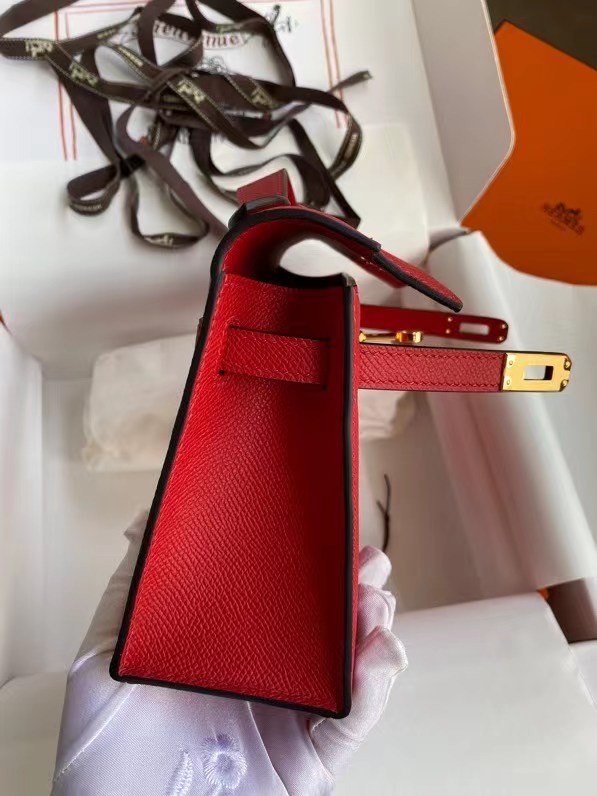 Hermes Original Epsom Leather KEL2278 red&gold-Tone Metal