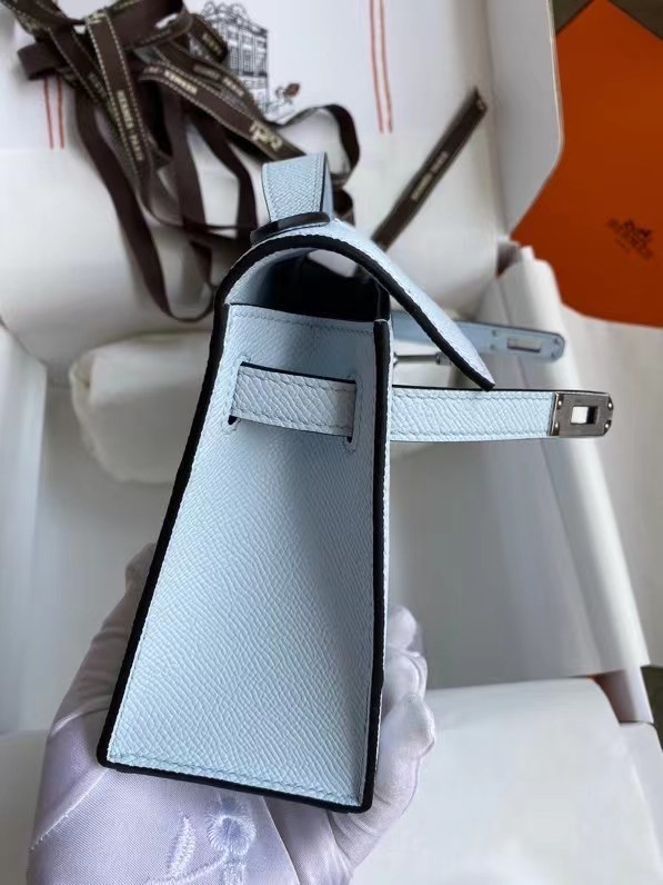 Hermes Original Epsom Leather KEL2278 sky blue&Silver-Tone Metal