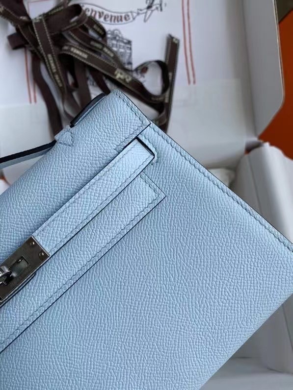 Hermes Original Epsom Leather KEL2278 sky blue&Silver-Tone Metal