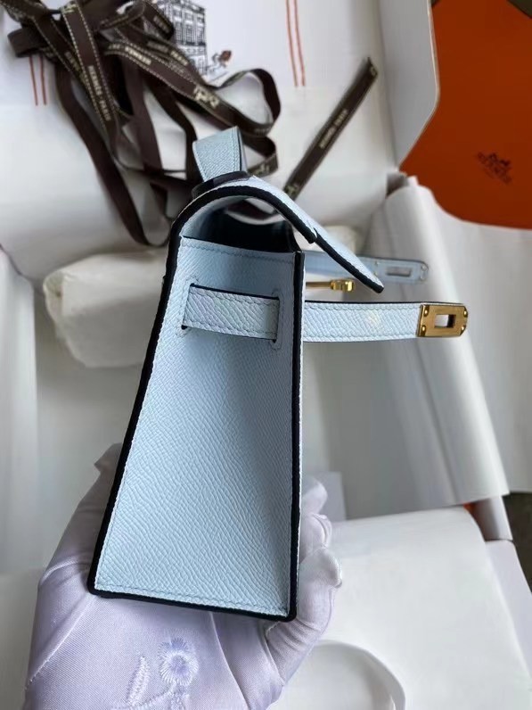 Hermes Original Epsom Leather KEL2278 sky blue&gold-Tone Metal