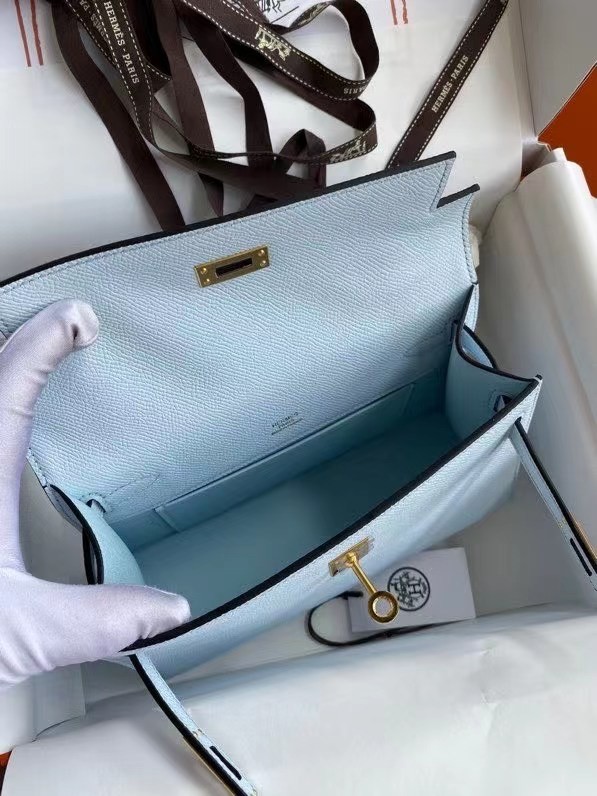 Hermes Original Epsom Leather KEL2278 sky blue&gold-Tone Metal