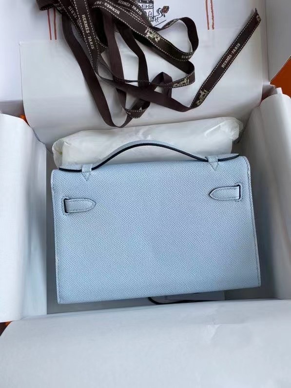 Hermes Original Epsom Leather KEL2278 sky blue&gold-Tone Metal