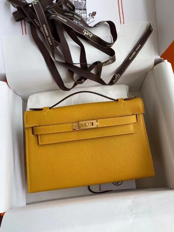 Hermes Original Epsom Leather KEL2278 yellow&gold-Tone Metal