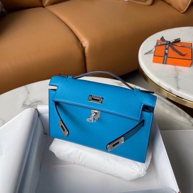 Hermes Original swift Leather KEL2278 blue&Silver-Tone Metal