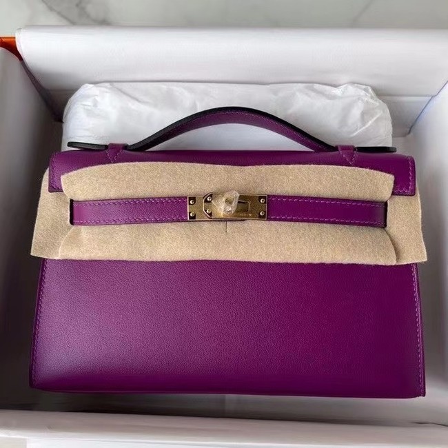 Hermes Original swift Leather KEL2278 purple&gold-Tone Metal