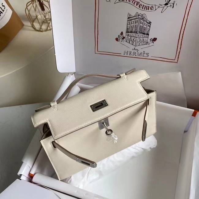 Hermes Original swift Leather KEL2278 white&Silver-Tone Metal