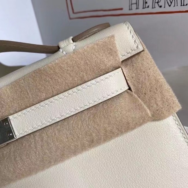 Hermes Original swift Leather KEL2278 white&Silver-Tone Metal