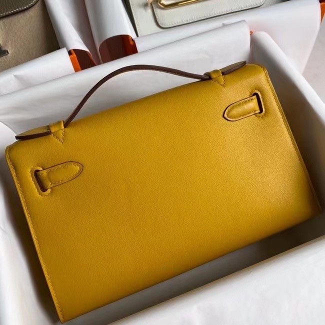 Hermes Original swift Leather KEL2278 yellow&Silver-Tone Metal