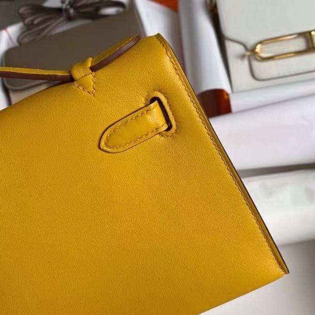 Hermes Original swift Leather KEL2278 yellow&Silver-Tone Metal